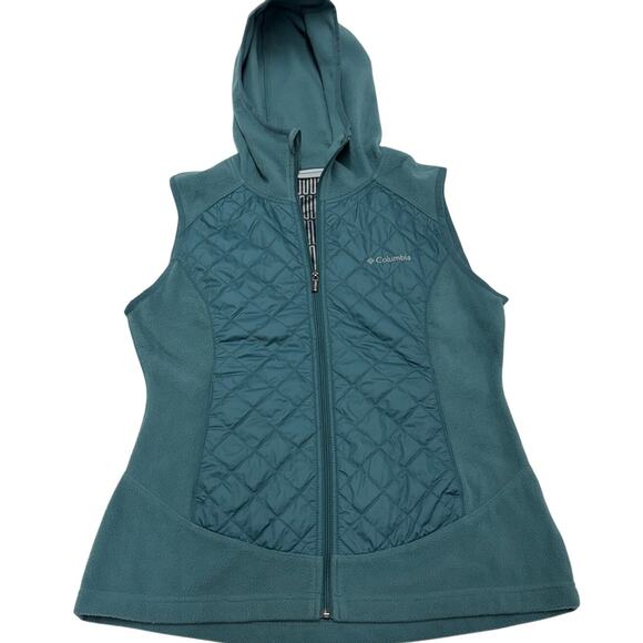 Columbia Vest Womens Small Blue Warmer Days Hooded Quilted Full Zip Thermal Coil - Picture 1 of 8